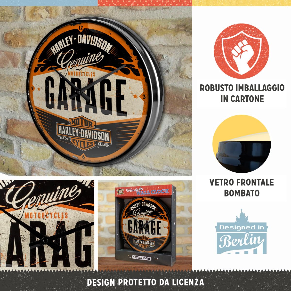 Nostalgic-Art Orologio da muro retrò, Ø 31 cm, Harley – Garage