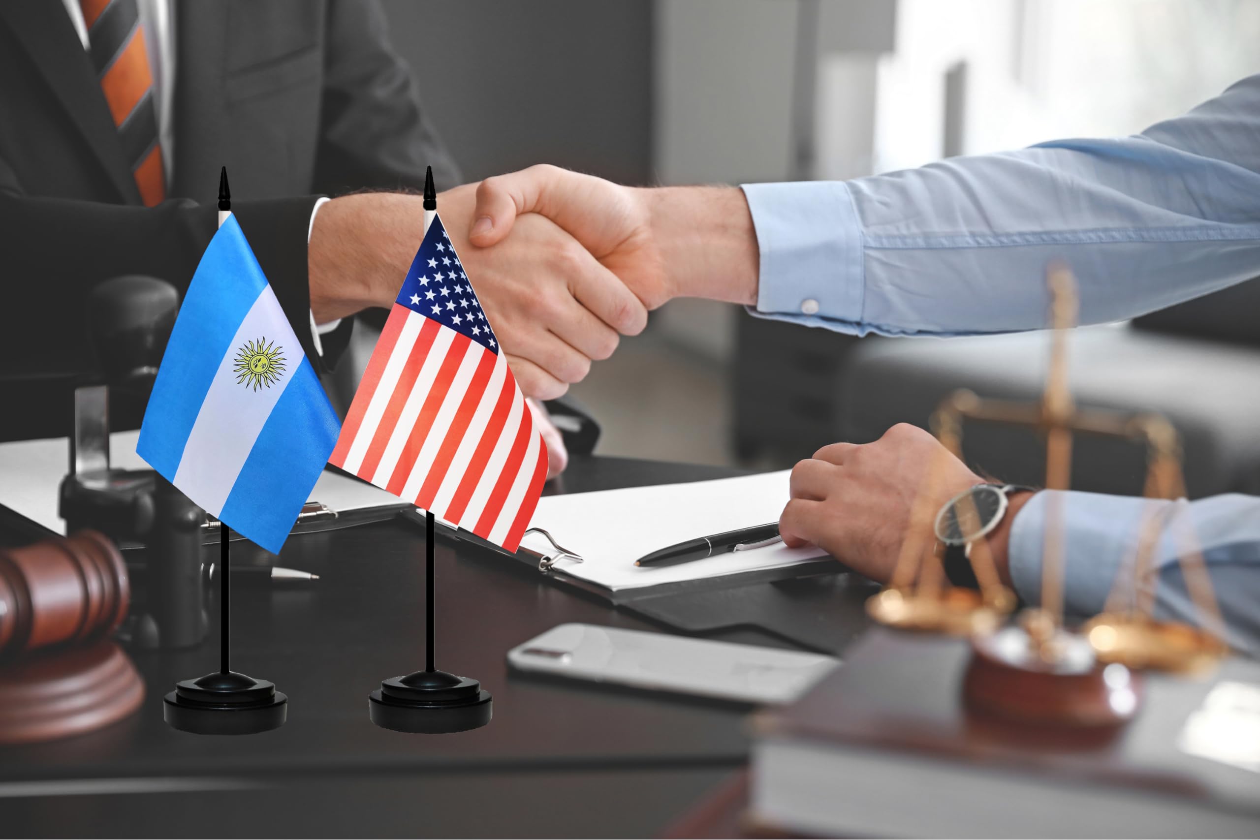 Zigvert Twin Desk Flag Set - American & Argentina Miniature Table Flags With Stand (8" X 5")