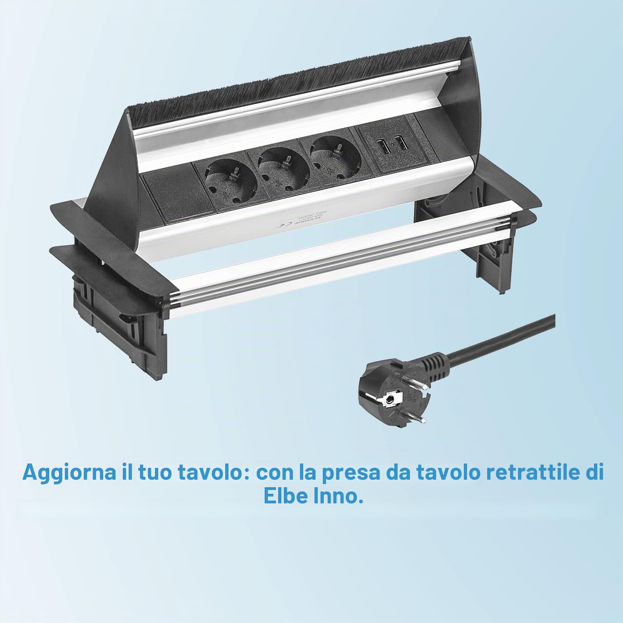 Multipresa a scomparsa da incasso, prese da incasso a scomparsa con 3 prese Schuko, Presa multipla da incasso con 2USB 2.0, Multipresa da incasso per tavolo,scrivania e piani di lavoro EL4403U