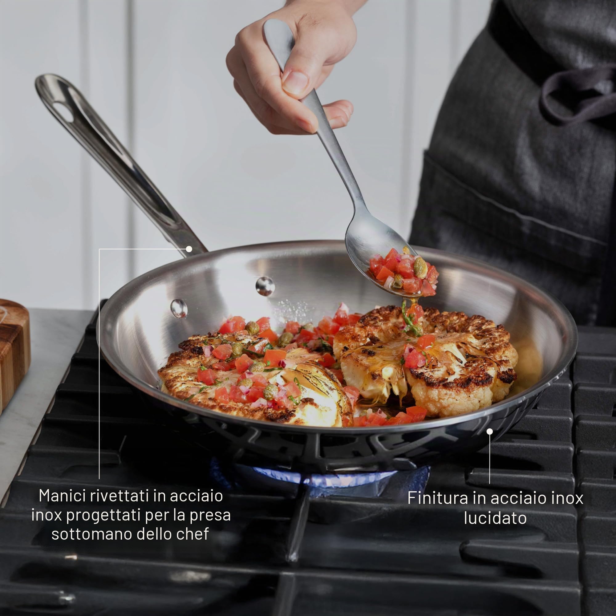 All-Clad D3 - Set di padelle in acciaio inox a 3 strati, 20,3 cm, 25,4 cm, adatte per forno a induzione, pentole e padelle da 600F, colore: argento