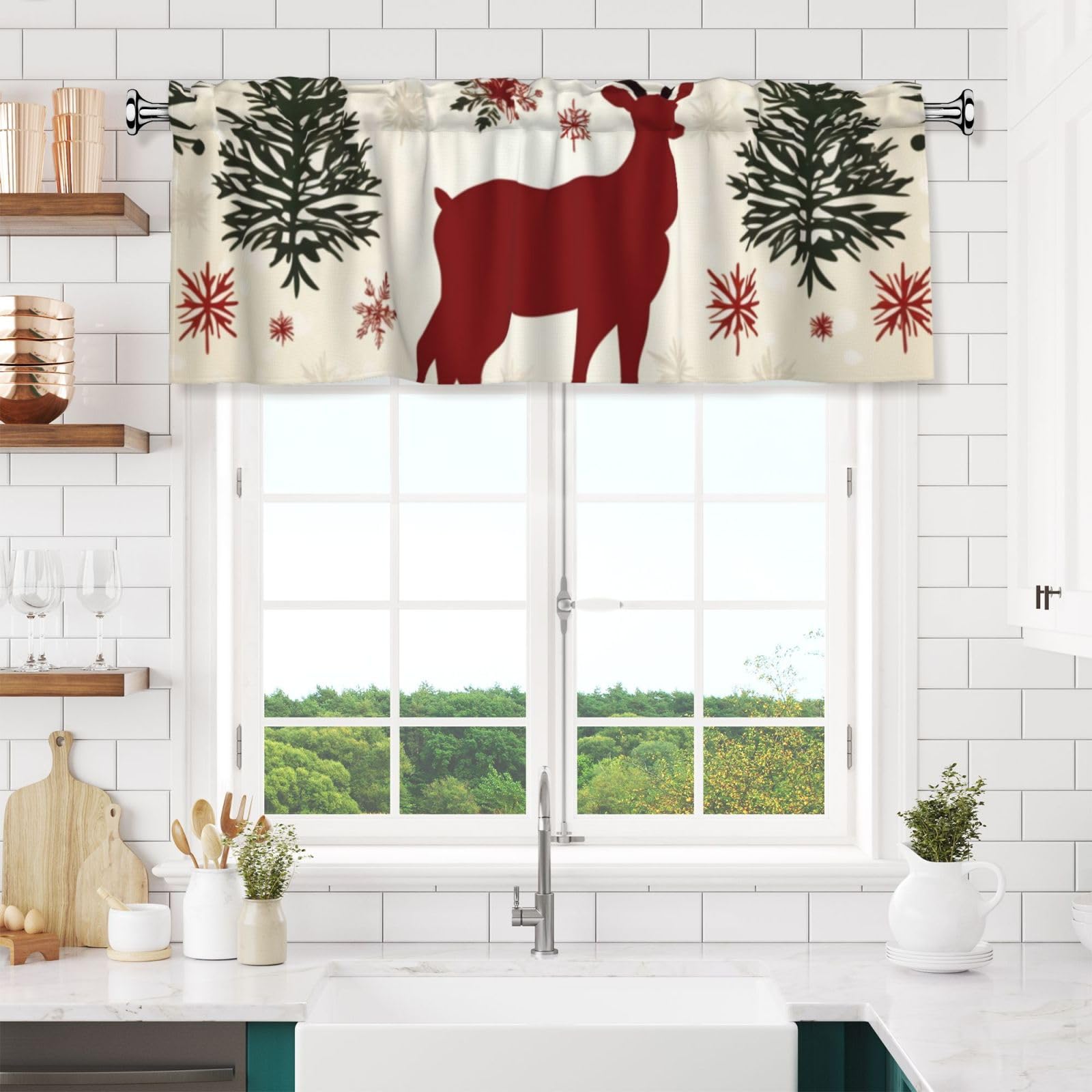 Anceky Valances Curtain for Kitchen Christmas Elk Window Valance Bedroom Curtain Topper Valance Spring Window Valance Curtains Rod Pocket 54x18 Inch