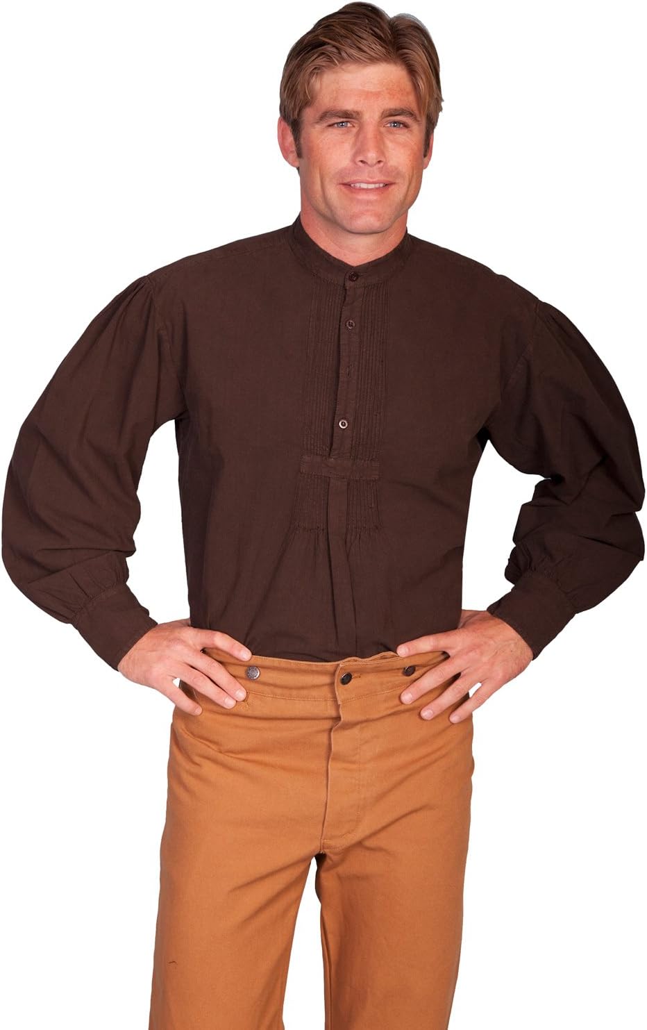 Scully Wahmaker Men's Wahmaker Pleated Front Puffed Sleeve Shirt Chocolate Large
