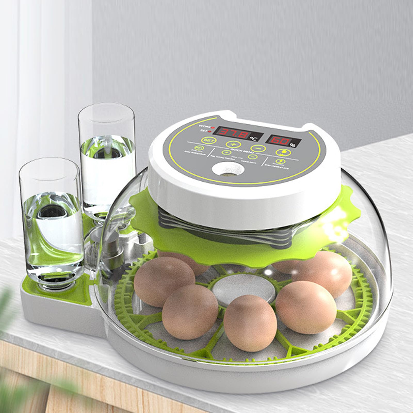Incubatrice automatica per uova, temperatura e umidità stabili, Candele per uova integrate, Sistema di approvvigionamento idrico esterno, Turner automatico trasparente per uova di pollo, anatra, oca