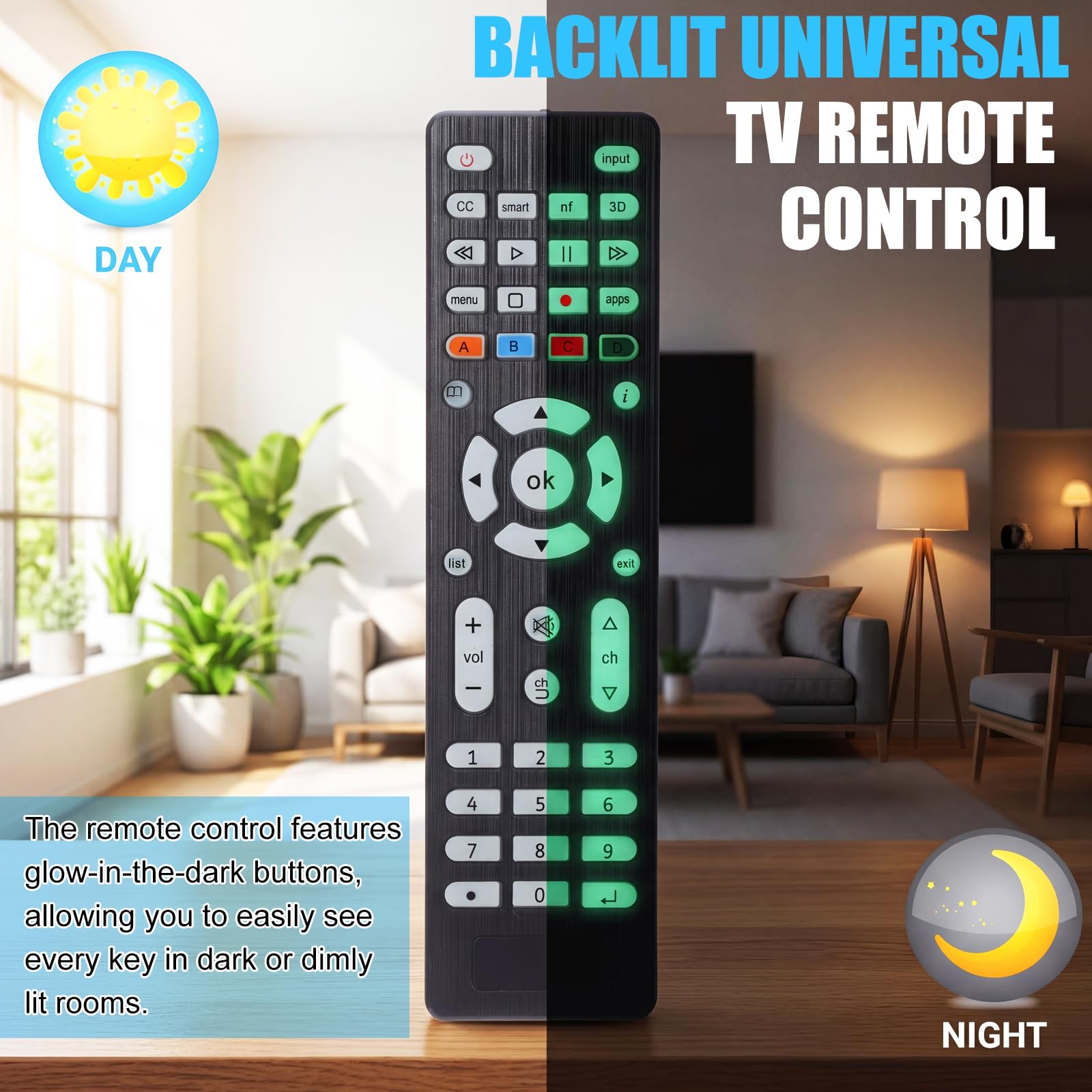 Confezione da 10 telecomandi universali retroilluminati per TV, compatibili con tutte le Smart TV, LED, LCD, HDTV serie 3D, per motel, hotel, casa di cura