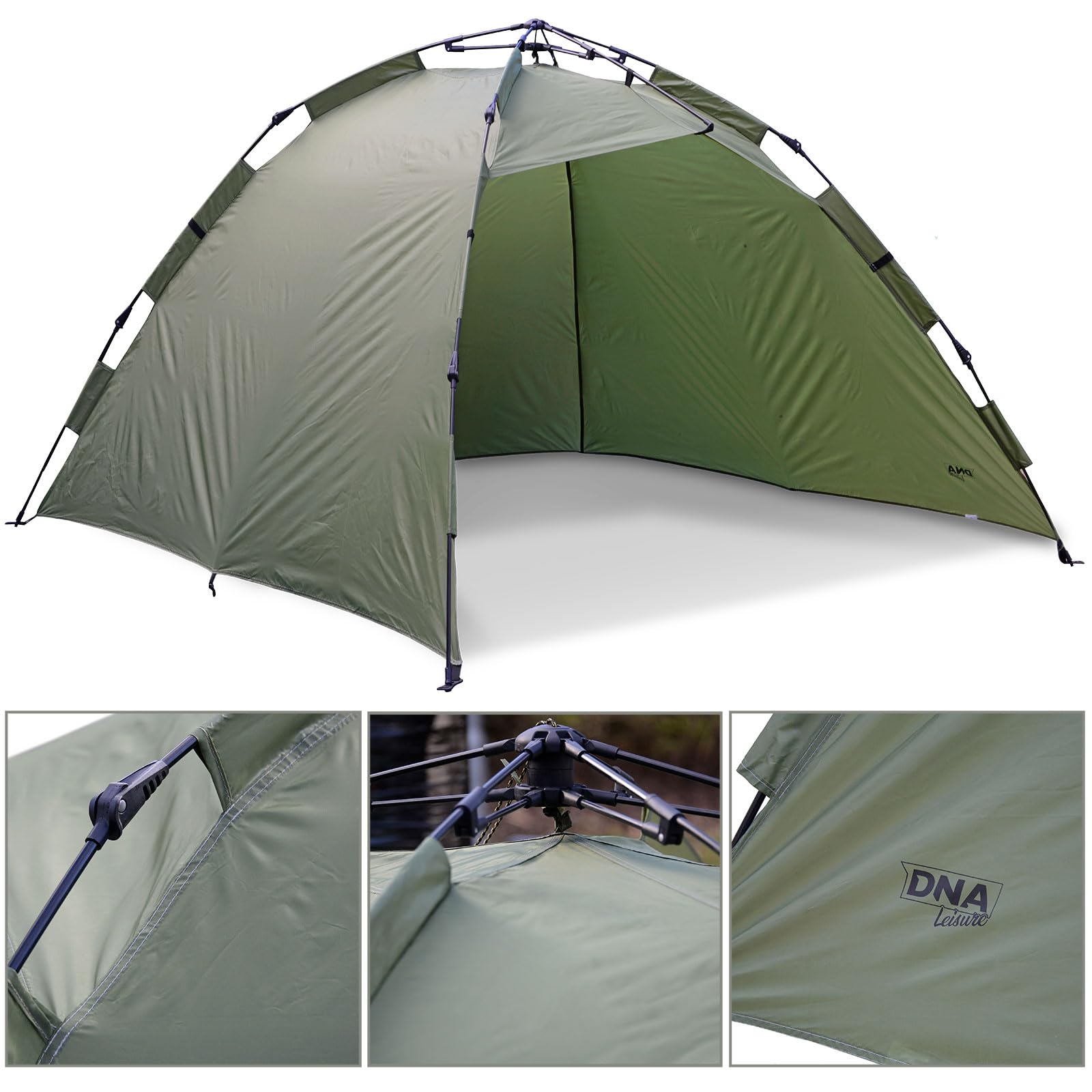 Carp Fishing Large Pop Up Bivvy Shelter 205x205cm Quick Setup Waterproof Day Shelter Tent, Beach Wind with Fibreglass Frame, Carry Bag & Pegs (Without Groundsheet)