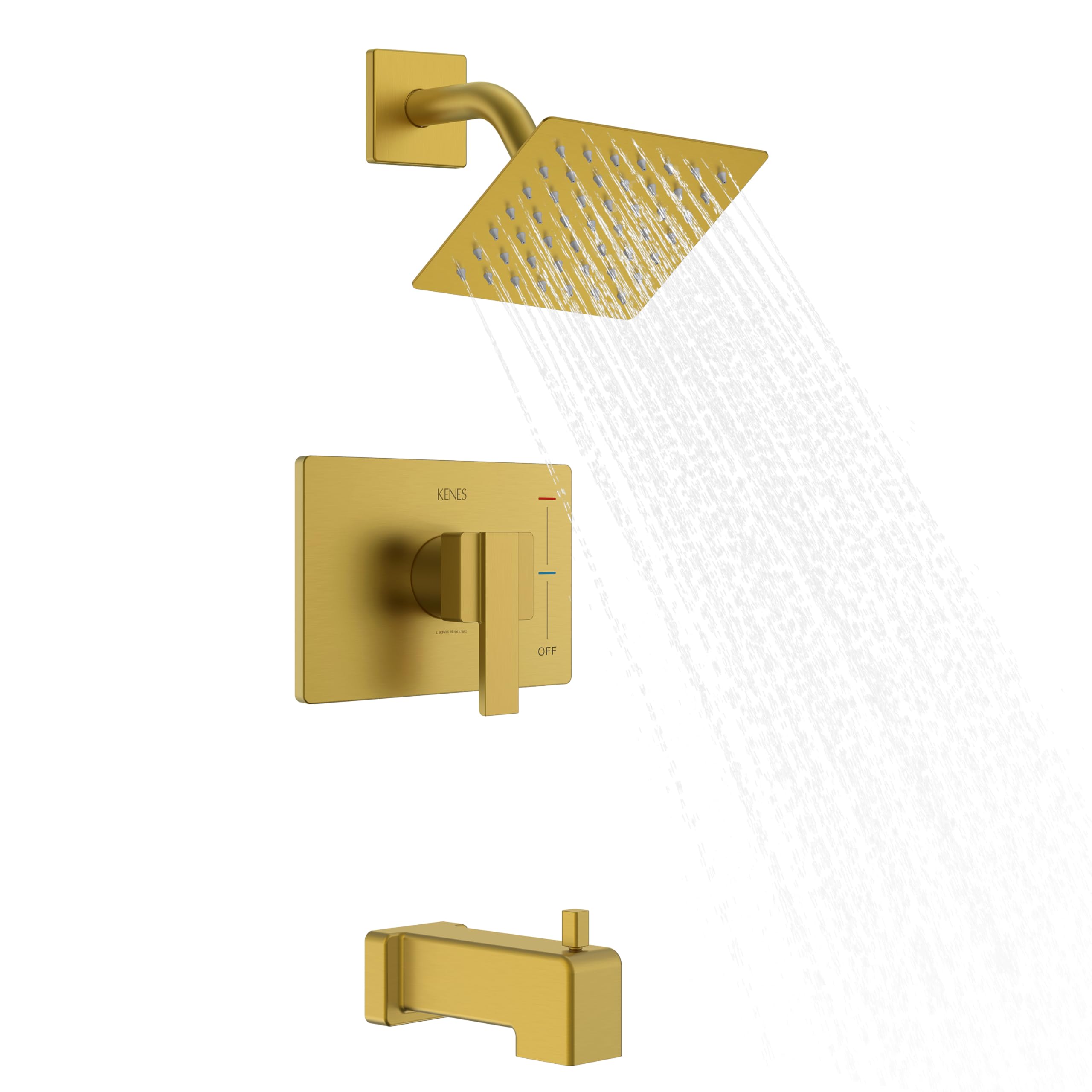KENES Brushed Gold Tub and Shower Trim Kit, Square Tub Shower