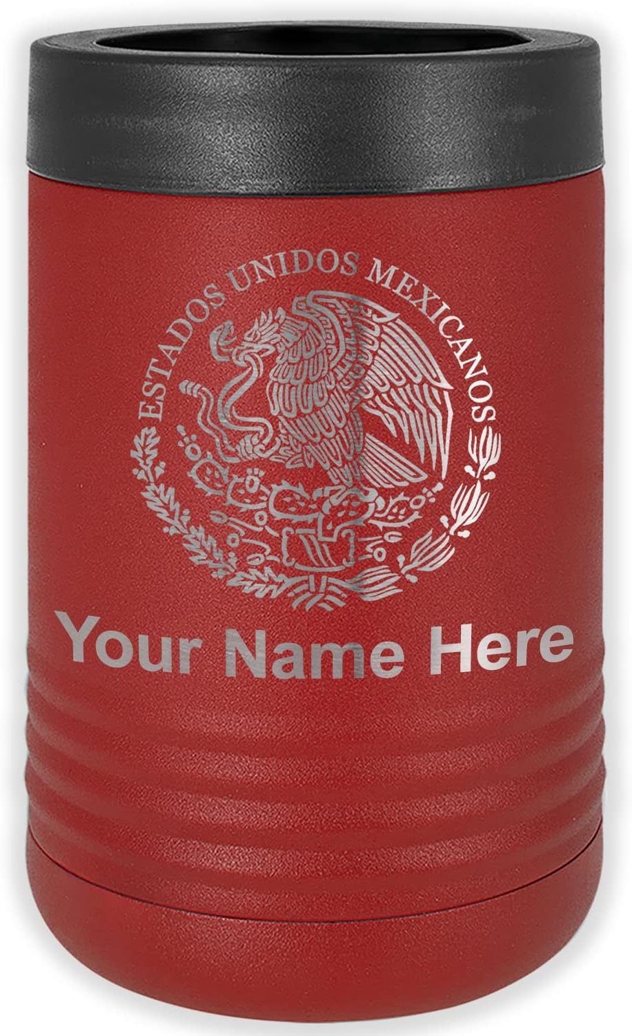 LaserGram Personalized 12 oz. Stainless Steel Can & Bottle Insulator, Flag of Mexico – Keeps Drinks Cold Longer (Black)