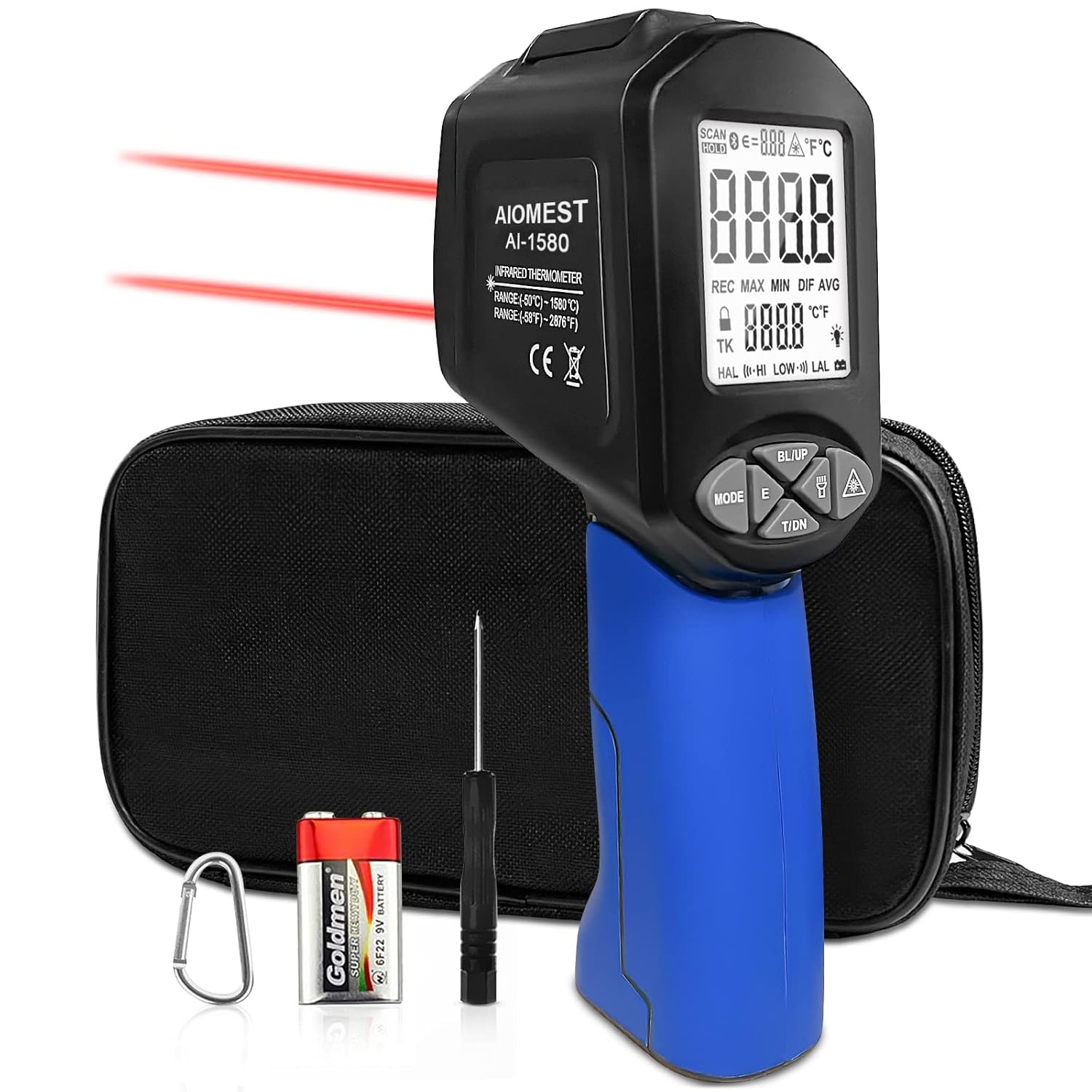 High Temperature Infrared Thermometer - Non Contact Digital IR Pyrometer Measure Range -58~2732℉ Handheld Temp Gun with LCD Color Display for HVAC Cooking Kiln ANNEMTER AN-1500C(NOT for Human Temp)