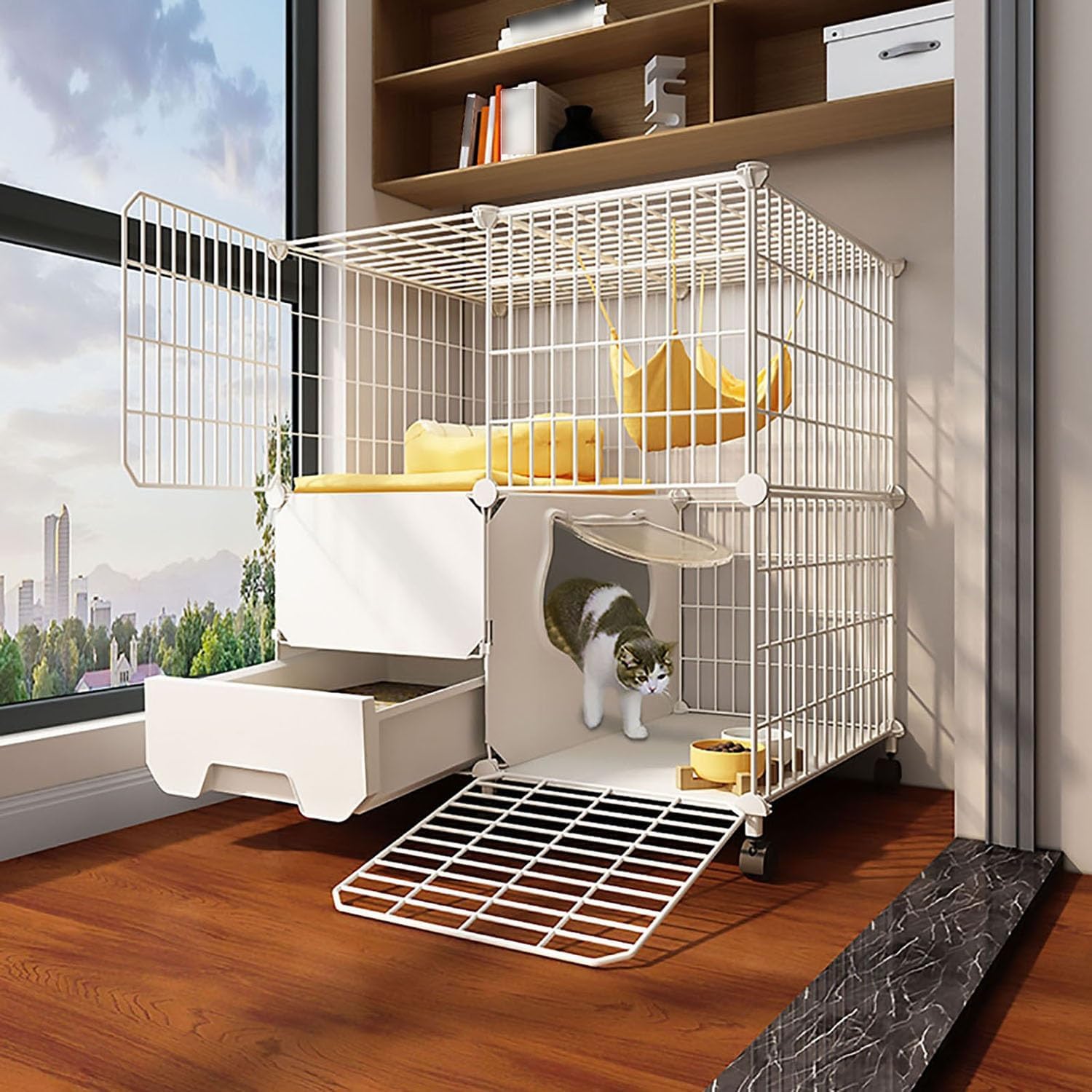 DIY Balcony with Wheels, Cat Enclosure with Cat Litter Box, Easy to Move, Equipped with Zip Ties for Added Stability (Size : 75x39x77cm)