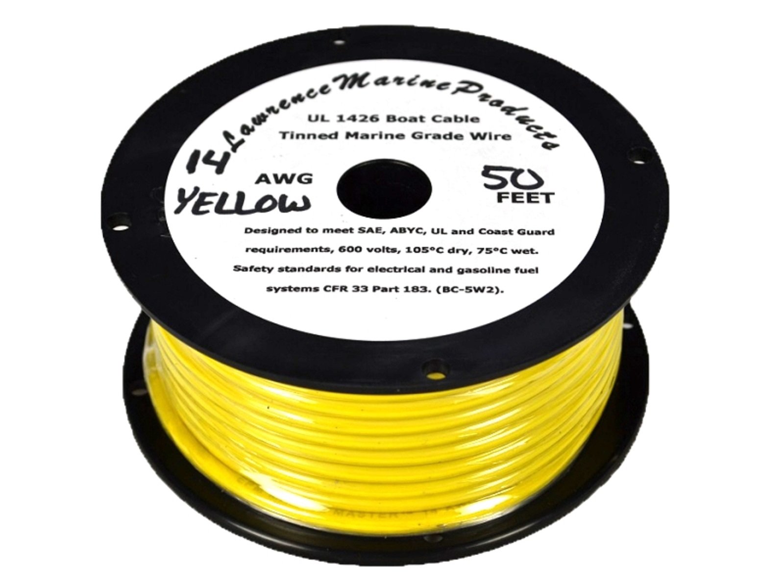 14 AWG Tinned Marine Primary Wire, Yellow, 50 Feet - Metal