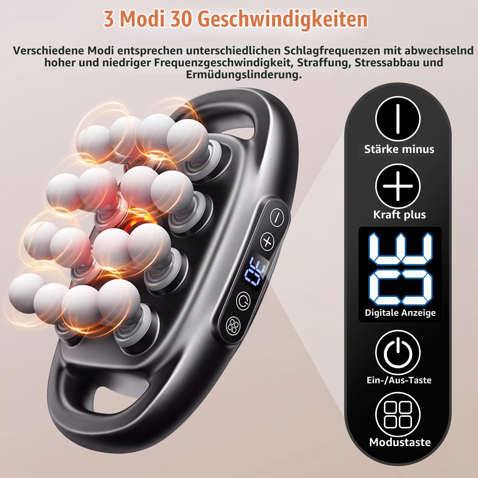 16 Kopf Massagepistole für Tiefes Gewebe – 16 Antrieb Upgrade Massagegerät mit Rotlicht, Nackenmassagegerät mit 30 Stufen und 3 Modi, Elektrisches Massagegerät Leise für Beine Arme Rücken Ganzkörper