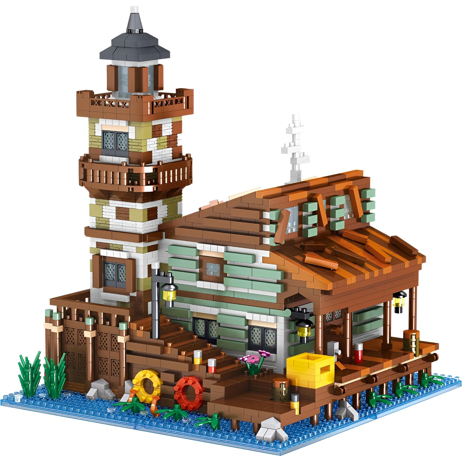 Fishing Village Hut Micro Building Set, 2689PCS STEM Architecture Game Modular Building Bricks Kit, Creative House Model Toys