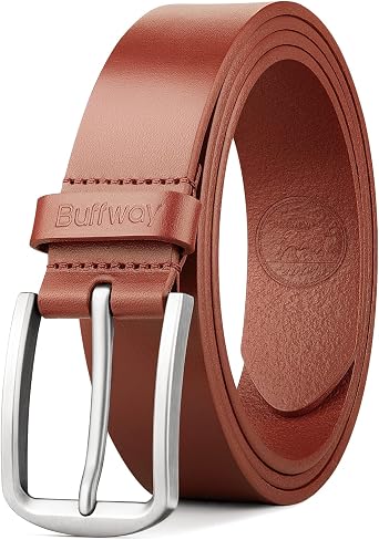 Buffway Mens Belt Full Grain Genuine Leather Belts for Men Casual Jeans or Dress with Gift Box 1 3/8" Wide