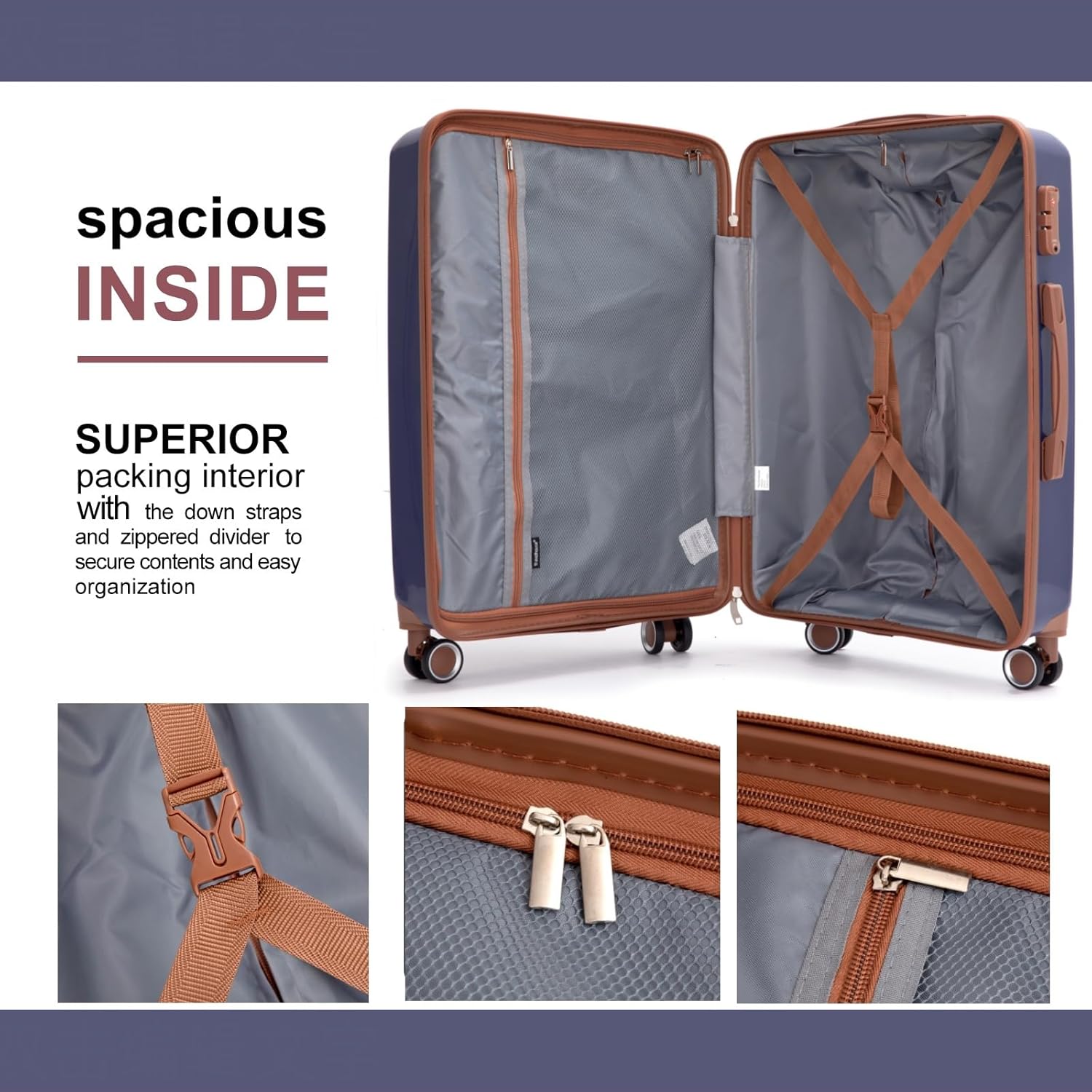 Travelhouse Luggage Sets 5 Piece with Double Spinner Wheels,PP Hardside Suitcase Sets with TSA Lock,Carry On Luggage Set with Travel Duffle Bag for Women and Men