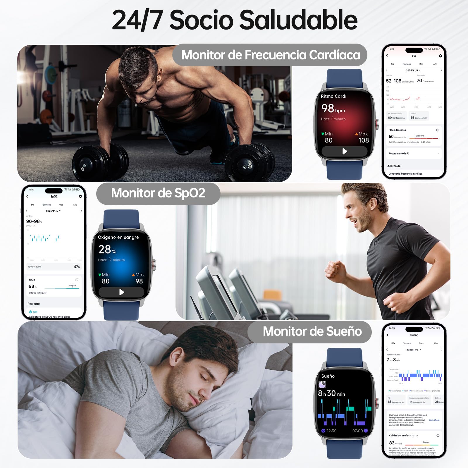 Reloj Inteligente Mujer Hombre con Llamadas Bluetooth y Voz AI, 1.85'' Smartwatch con Whatsapp Notificación, Pulsómetro/SpO2/Sueño/Podómetro, 110+ Modos Deportivos, Impermeable IP68 para iOS/Android