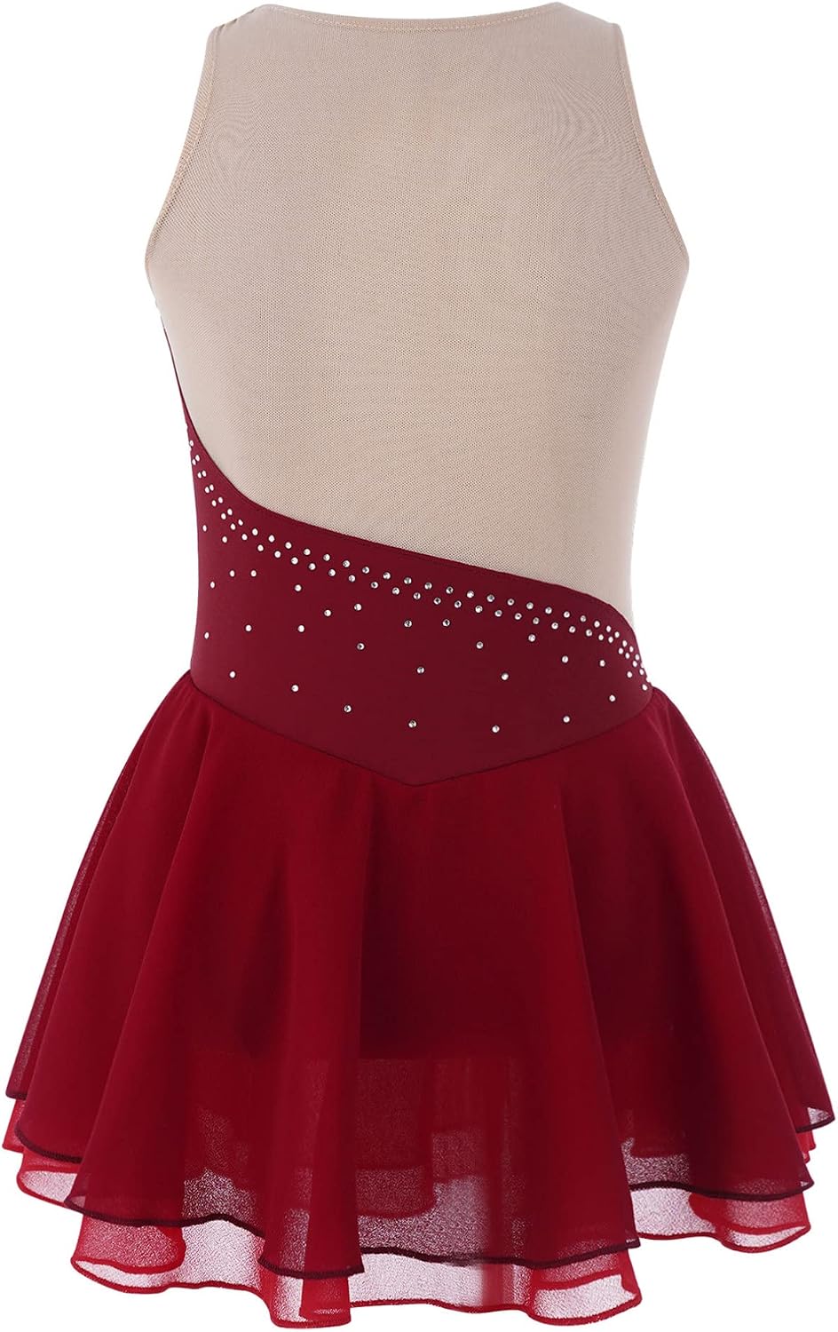 Big Kids Girls Sleeveless Shiny Rhinestone Figure Ice Skating Dress Ballerina Gym Leotard Dancewear Costume