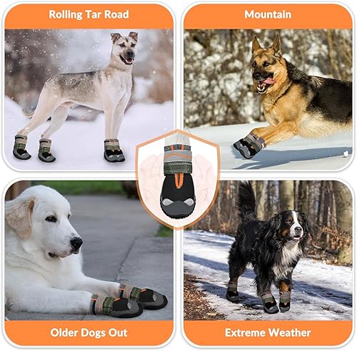Miniatura 8 de SlowTon Botines impermeables para perro, suela de goma antideslizante suave para invierno, nieve, clima frío, botas ajustables con correa