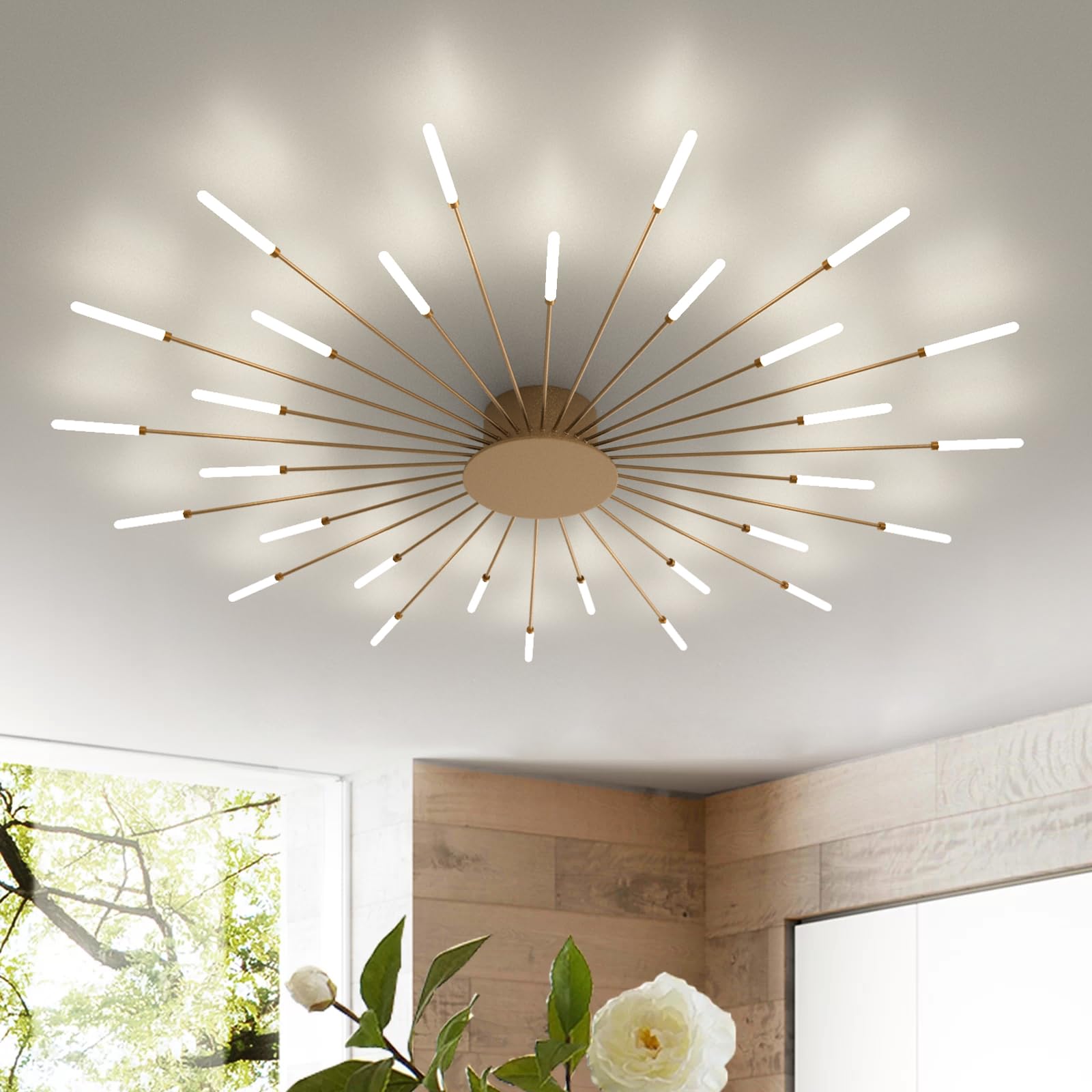 Plafoniera LED Soffitto, Plafoniera Lampada Da Salotto Moderna, Acrilico Lampadario LED Soffitto per Soggiorno Camera Da Letto Cucina Ufficio, Luce Neutra (30 teste, oro)