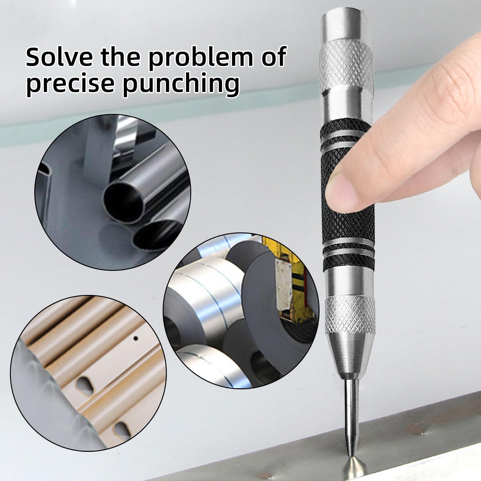 2 Pack Automatic Center Punch, Steel Adjustable One-Handed Spring Impact Loaded Center Hole Punch - Image 3