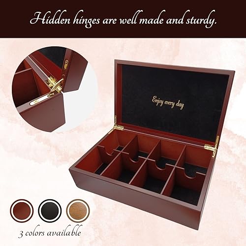 Miniatura 3 de BJOYFUL&LOVED BJL Organizador de bolsitas de té, caja de té de madera con 8 compartimentos, soporte de té de gran capacidad para almacenamiento,