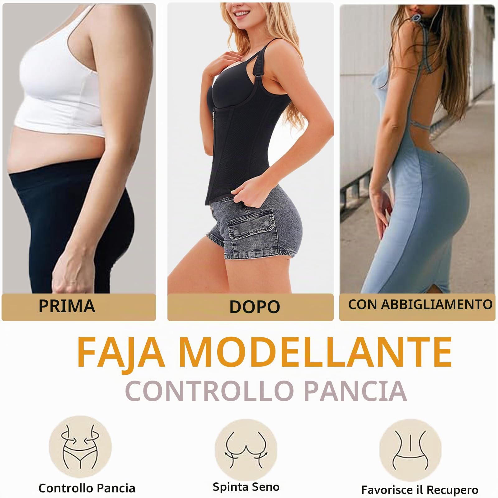 Ahigh Body Contenitivo Modellante Donna Post Parto Shapewear Corsetto Stringivita Vita, Snellente Guaina Contenitiva con Materiali Traspiranti & Reggiseno Regolabile per Comfort Giornaliero