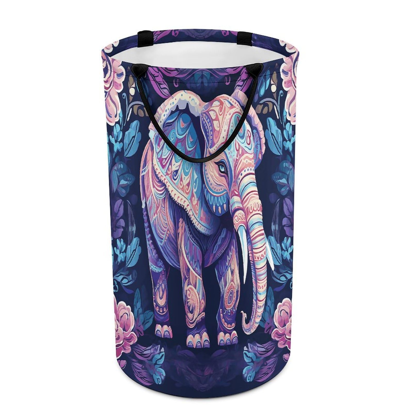 Purple Elephant Laundry Basket Large Foldable Laundry Hamper with Handles Freestanding Collapsible Clothes Basket Waterproof Portable Dirty Clothes Hamper for Bathroom 86L