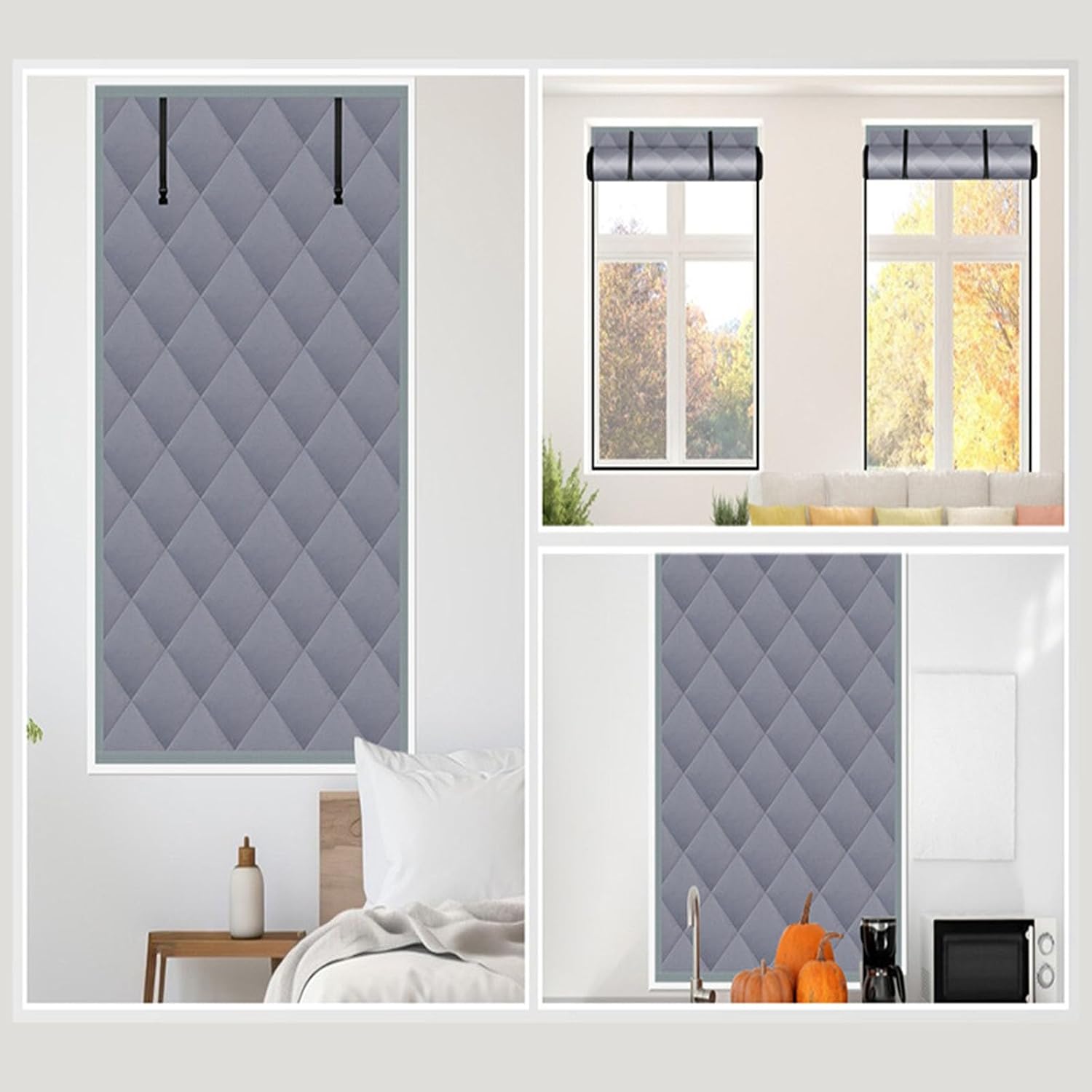 Cold Blocking Window Curtain Set Oxford Cloth Construction Prevents Heat Loss Includes 20 Nails and Fasteners Strips Thermal Curtain with Rolled Up Design