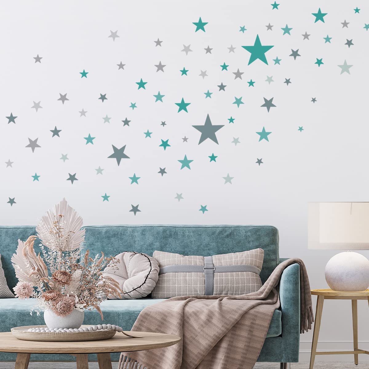 WandSticker4U®- [6 fogli, 148 pezzi] Adesivi murali bellissimicon STELLE verde/turchese pastello, Adesivi stelle cameretta per mobili pareti decorativi I Decorazioni camera da letto bambini neonato