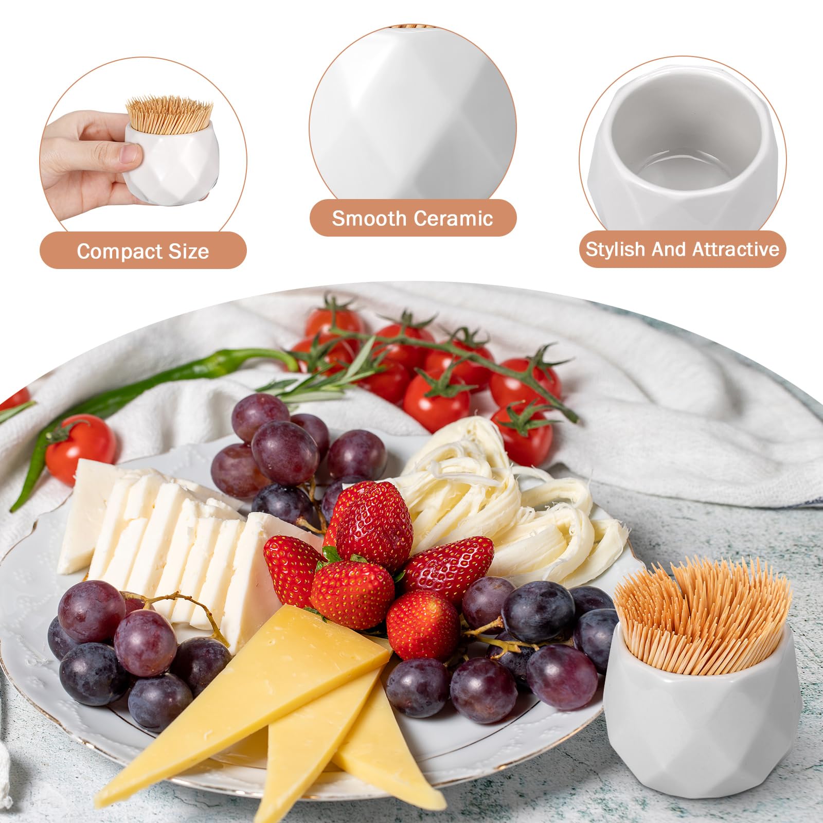 Teenyyou 2 soportes de cerámica para palillos de dientes, dispensador de palillos de dientes de porcelana blanca simple y soporte para palillos de cóctel para mesa, hogar, cocina, restaurante, fiesta
