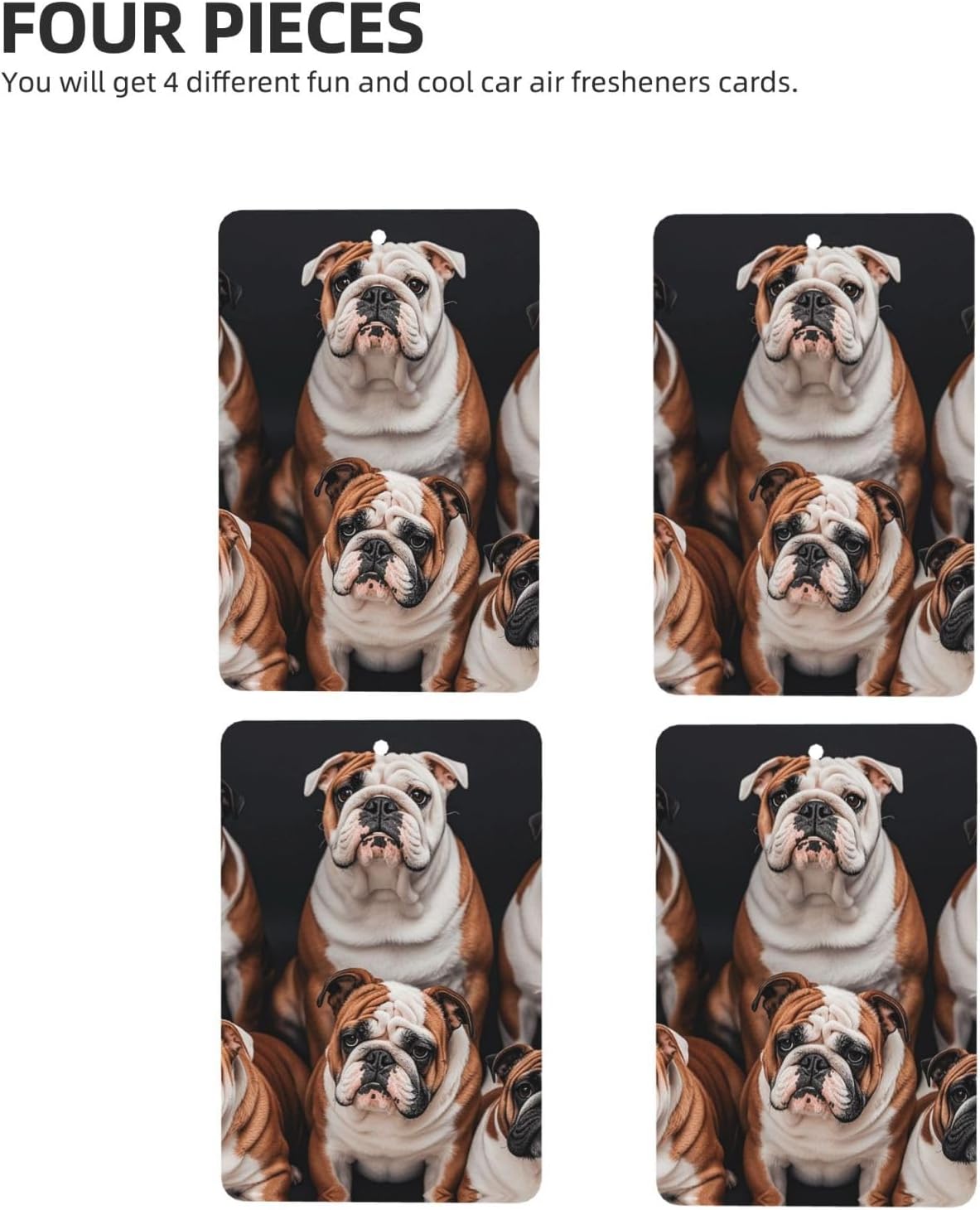 English Bulldogs Car Air Fresheners Cards Set of 4 Pieces, Long-Lasting Auto Aromatherapy Tablets Gifts Car Rearview Mirror Pendant Hanging Scented Cards for Wardrobe Bathroom image 2
