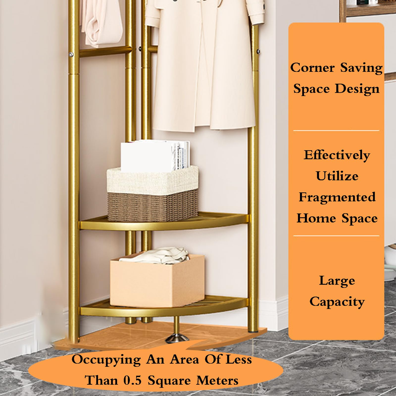 Eckgarderobe Metall,Freistehender KleiderstäNder,Multifunktionaler GarderobenstäNder,Garderobe Stehend,Mit Schuhregal,FüR Flur Wohnzimmer,BüRo,Eingang,Geeignet Um Taschens