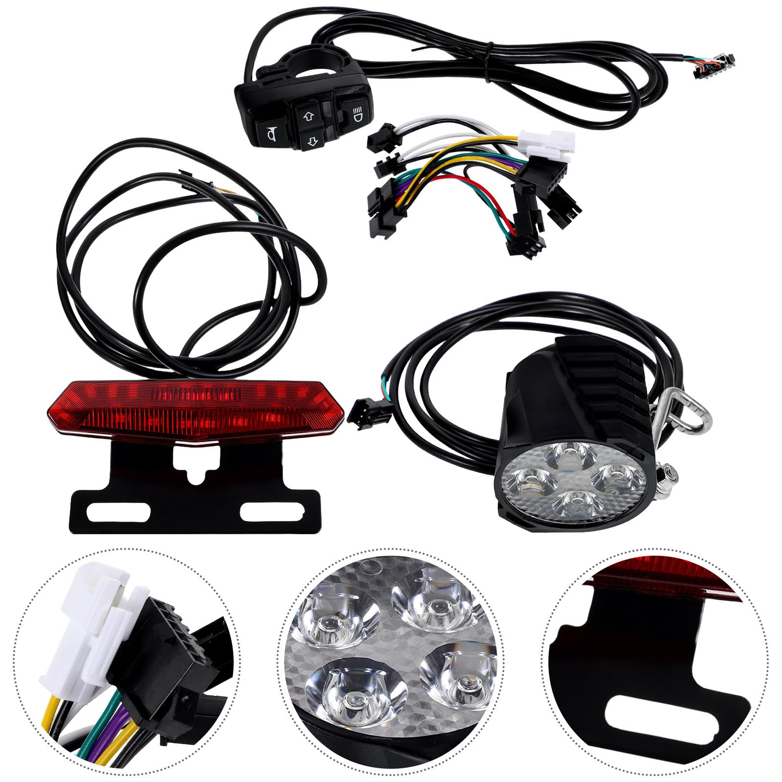 Kit Luci LED per Bicicletta Elettrica con Fanali Anteriori e Posteriori, Indicatori di Direzione, Interruttore Clacson e Cablaggio, Installazione Semplice per Bici, Scooter e Moto