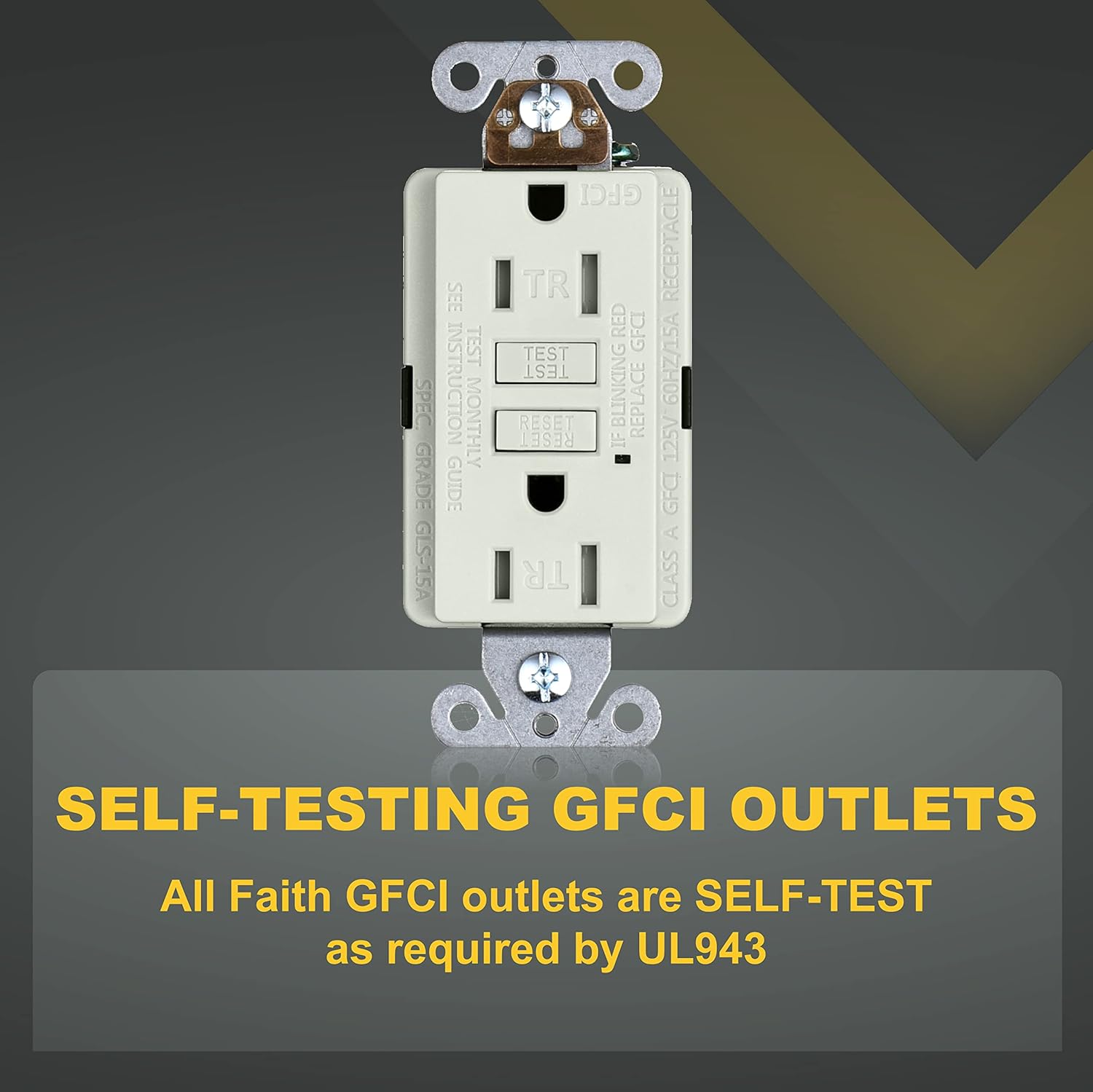 Faith [3-Pack] 15A GFCI Outlets, ETL Listed, Tamper-Resistant GFI Duplex Receptacles with LED Indicator, Self-Test Ground Fault Circuit Interrupter, Light Almond, 3 Piece