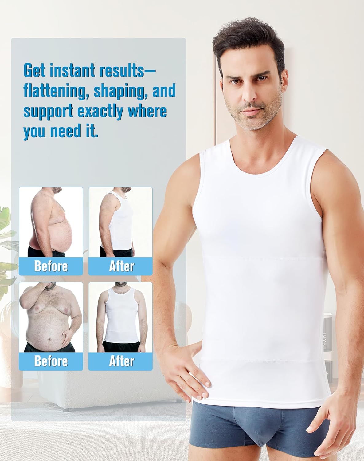 Mens Compression Shirt Slimming Body Shaper Vest Tank Top with Tummy Control Breathable Shapewear Undershirts - Image 5