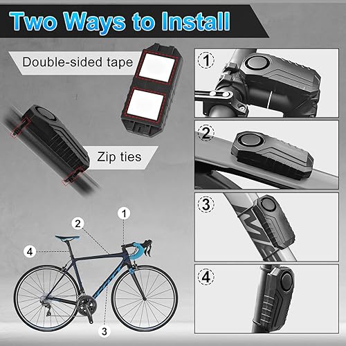 Miniatura 34 de Juego de 2 alarmas inalámbricas para bicicleta con control remoto, alarma antirrobo, alarma inalámbrica con sensor de movimiento, alarma impermeable