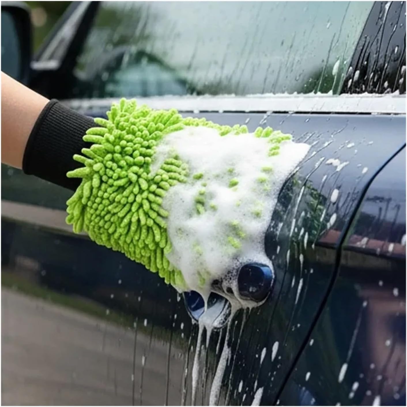 Car Wash Mitts - Double-Sided Soft Wash Gloves for Detailing and Cleaning(2pcs Green)