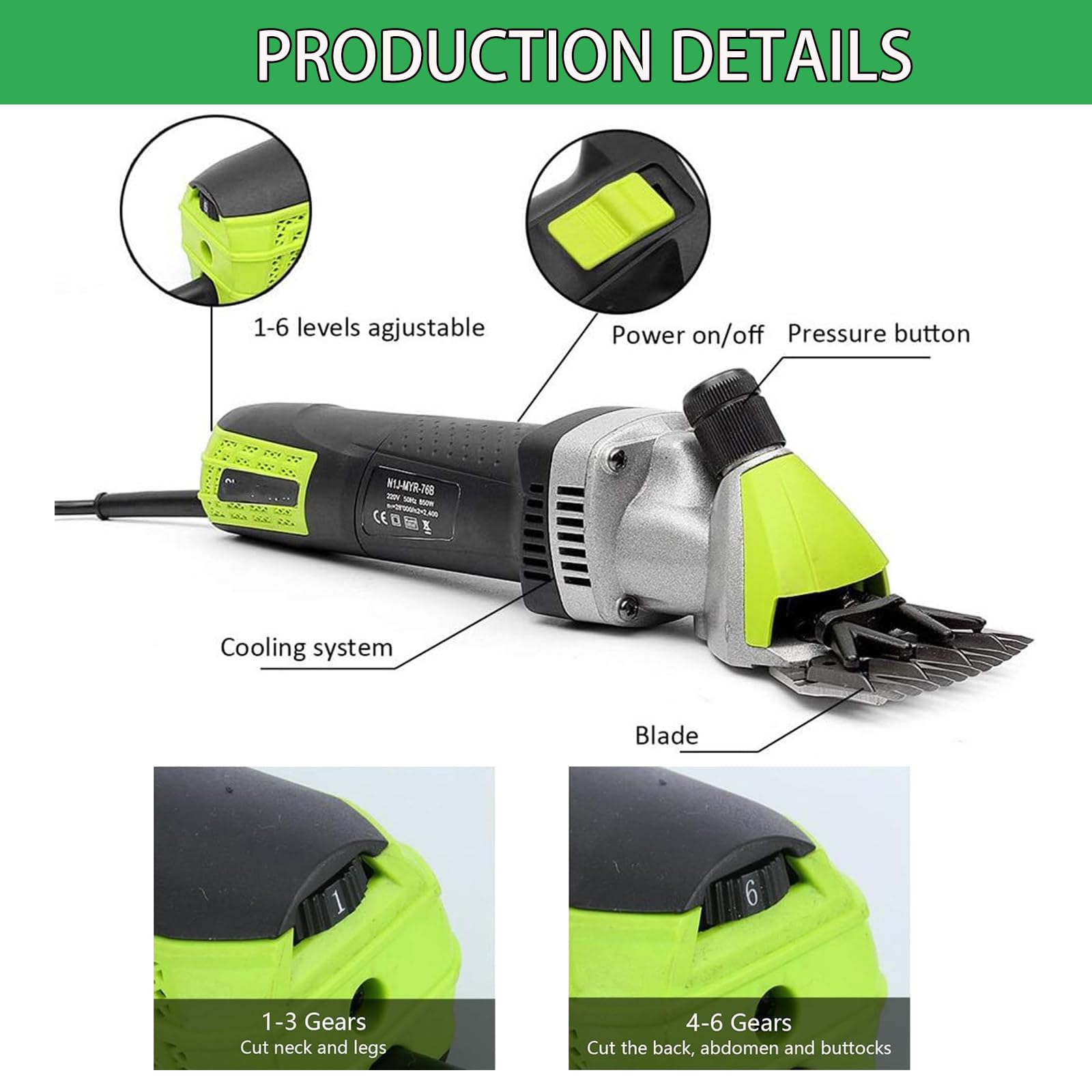 Esquiladora Ovejas, Cuchilla Eléctrica para Esquilar, Cortapelos Eléctricos para Caballos, 13 Dientes, 110V/220V Opcional, EU Plug 220V