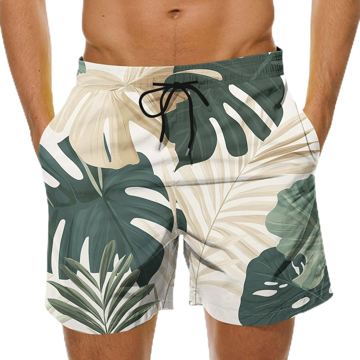 Men's Swim Trunks with Pockets Boho Hawaiian Tropical Bathing Suit Breathable Quick Dry Comfy Swimsuit Beach Shorts