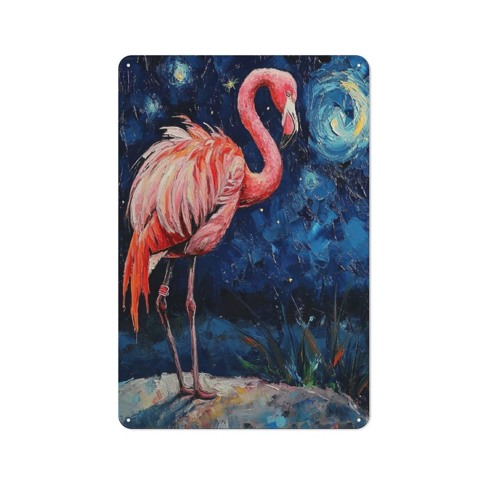 Junmoney Style-2 Flamingo Serenade Cottage Style Metal Wall Decor 30X20cm, Tin Wall Plaque For Kitchen, Cottage, Porch Or Garden Room