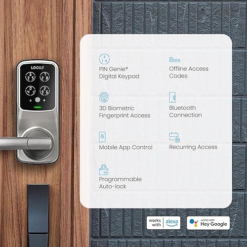 Miniatura 2 de Lockly Secure Plus Smart Lock Bluetooth, sensor biométrico de huellas dactilares 3D, cerradura de puerta delantera con asa, teclado digital,
