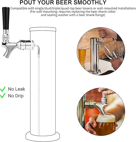 Miniatura 5 de Línea de cerveza de PVC de 5 pies y grifo de torre de cerveza inoxidable, kit de vástago de cerveza, grifo de cerveza de cierre automático, piezas