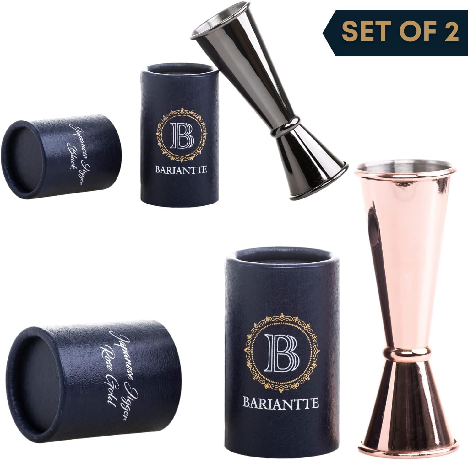 BARIANTTE Bundle Set Cocktail Jigger Set Bartending | Jigger for Bartending Jigger 2 oz 1 oz | Japanese Jigger Cocktail Measuring Cup | Bartender Jiggers Shot Liquor Measurer Bar Measuring Jigger
