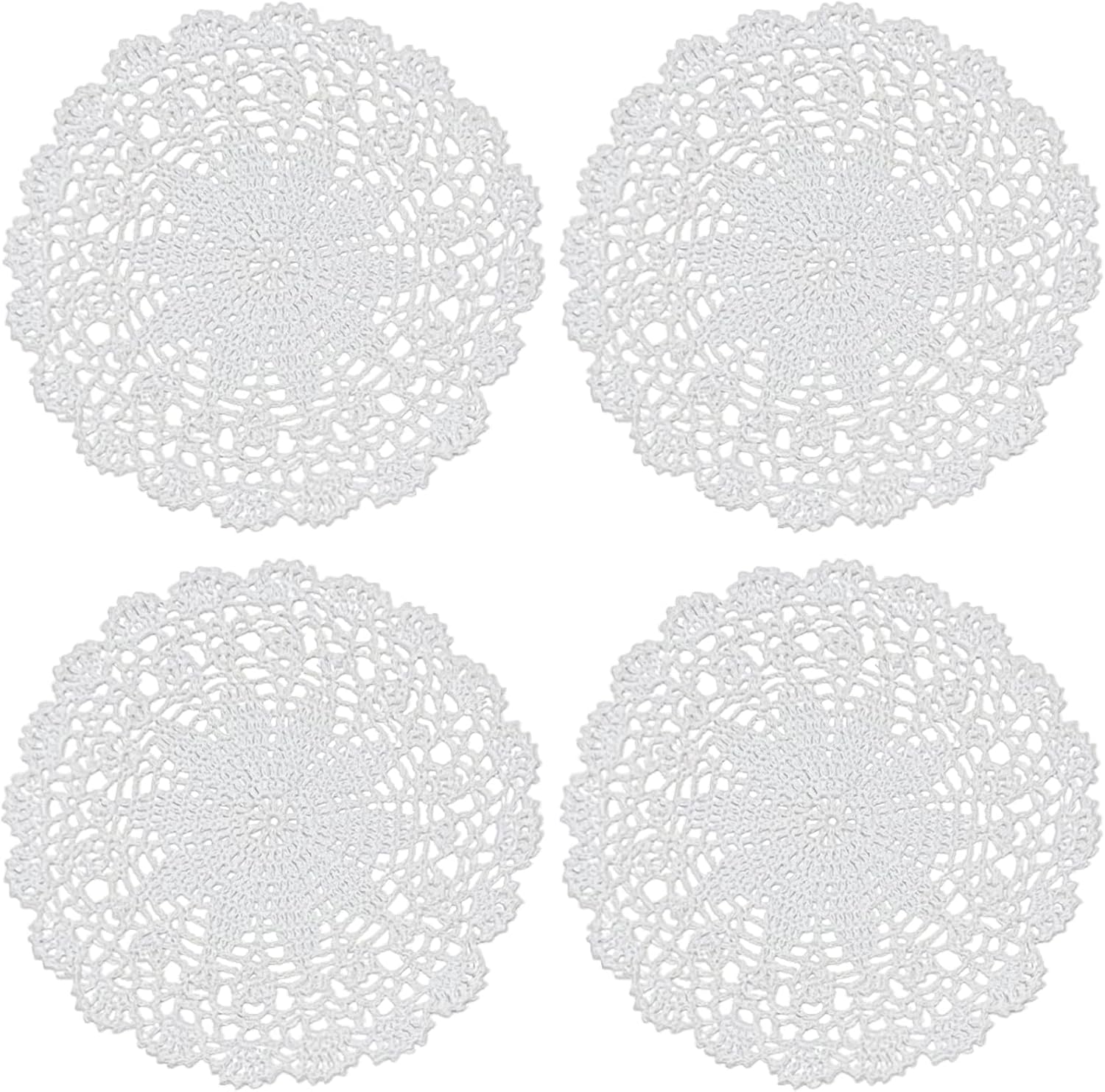 PHANTOMON Crochet Doilies Handmade Round Cotton Lace Table Placemats Knitted Tablecloth, Star Pattern Rippled Edge, Pack of 4 (12 Inch, Beige)