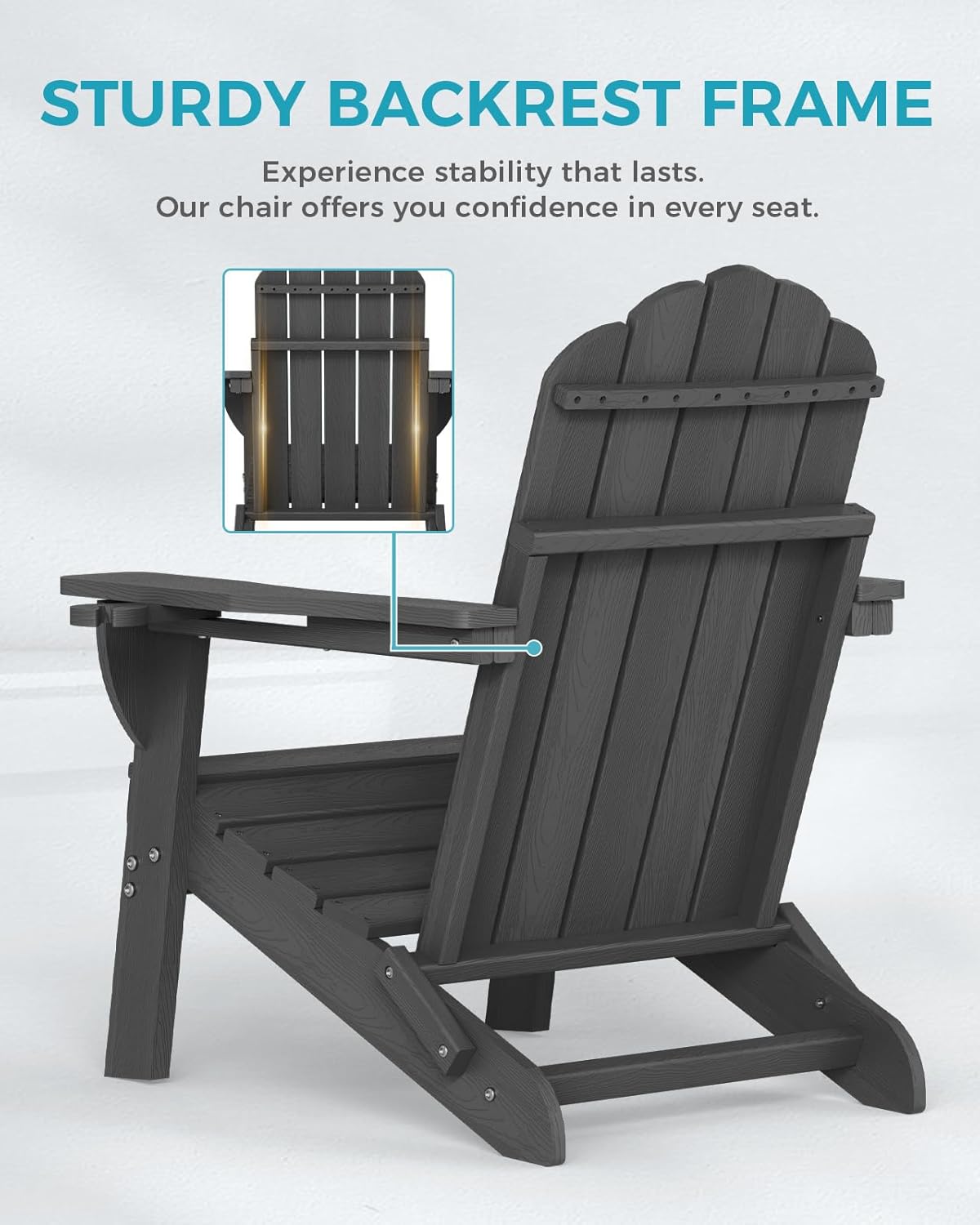 Adirondack Chairs Set of 2, Wood Texture Fire Pit Chairs, Plastic Adirondack Chairs with 2 Cup Holder, Outdoor Lawn Chair for Patio Garden, Dark Grey