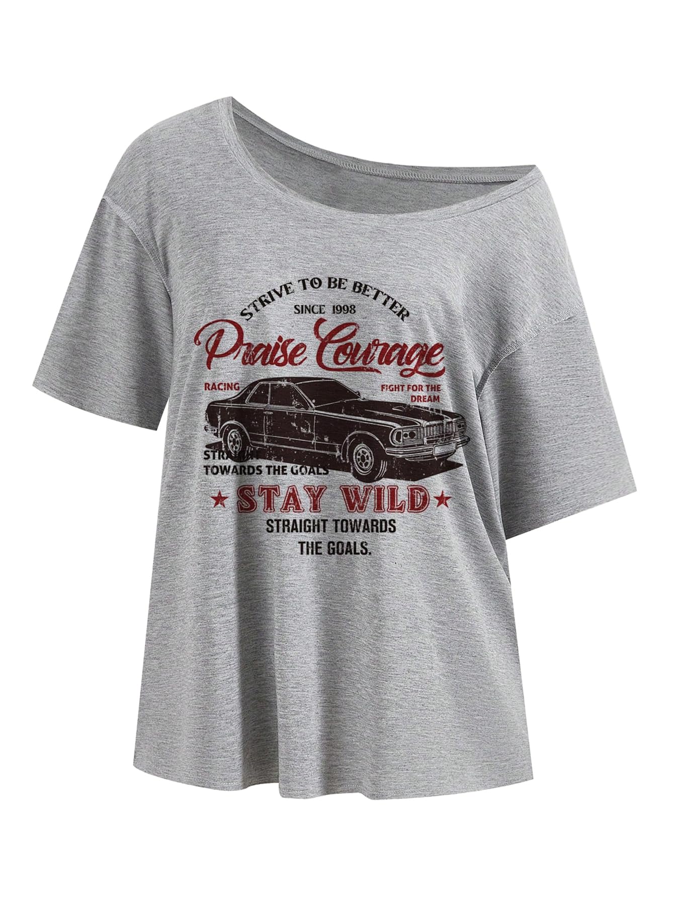 SOLY HUX Women's Number Graphic Tees Letter Print Off The Shoulder Short Sleeve Loose T Shirt Tops