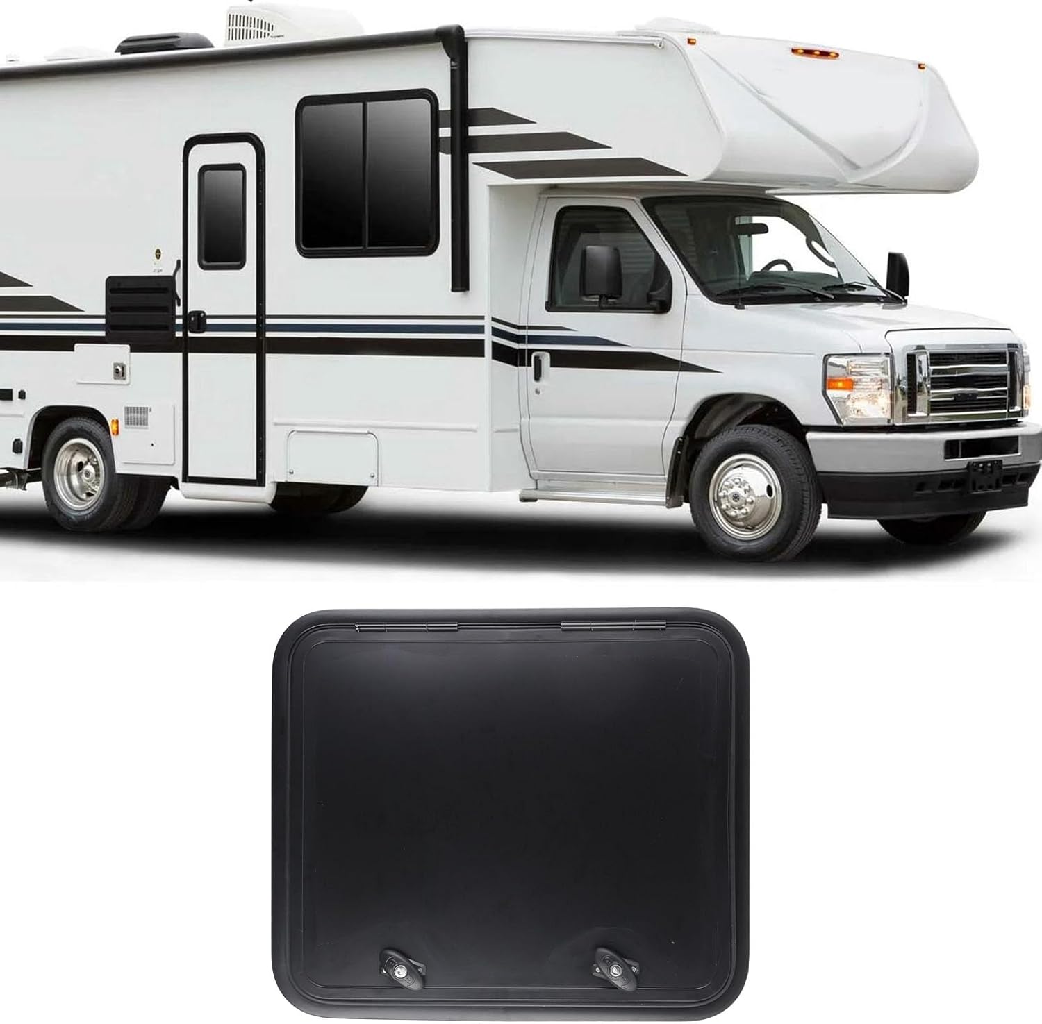 RV Storage Hatch Heavy Duty Square Rounded Corner Black Baggage Door for Motor Caravan
