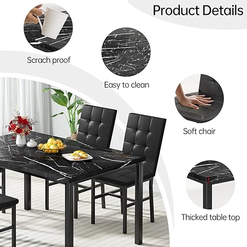 Miniatura 8 de Hooseng Juego de mesa de cocina de 5 piezas, juego de mesa de comedor de mármol, 4 sillas, juego de mesa de comedor para cocina, sala de estar,