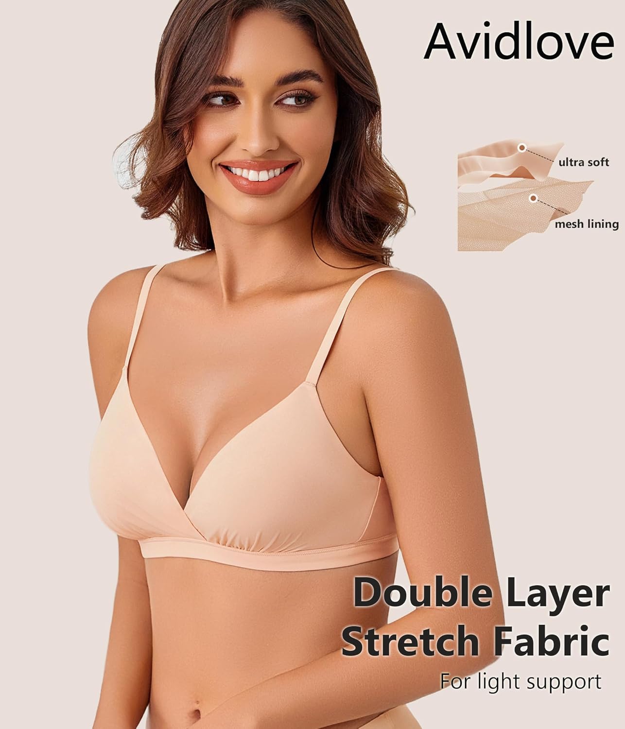 Avidlove Womens Wireless Triangle Bra Sexy Plunge Unpadded Bras Comfortable Mesh Lining Bralette Tshirt Everyday Bra - Image 3