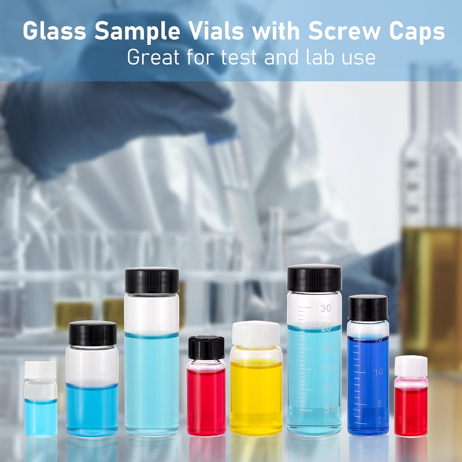 50Pcs 5ml Small Glass Vials with Screw Caps & Lids | Lab Sample Bottles, Empty Refillable, For Essential Oils Liquids, Perfume Travel Mini Jars, DIY Craft Containers