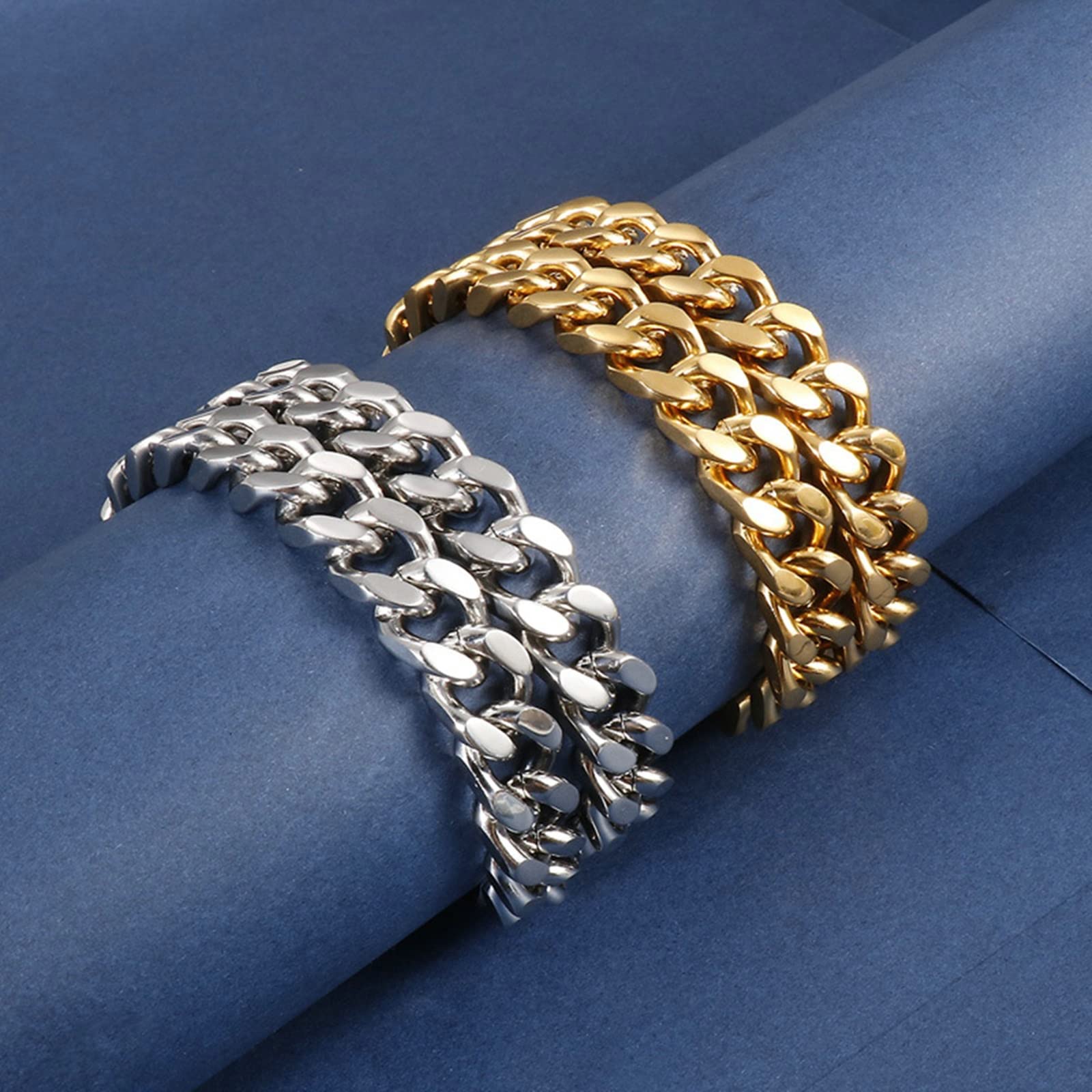 18-30 Zoll Herrenkette 12 mm, Hip-Hop-Panzerglied aus Edelstahl in Gold/Silber
